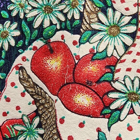 Vintage Womens Apple Print Navy Red Pullover  L Grandma Core 90s USA Sweatshirt - Picture 3 of 6